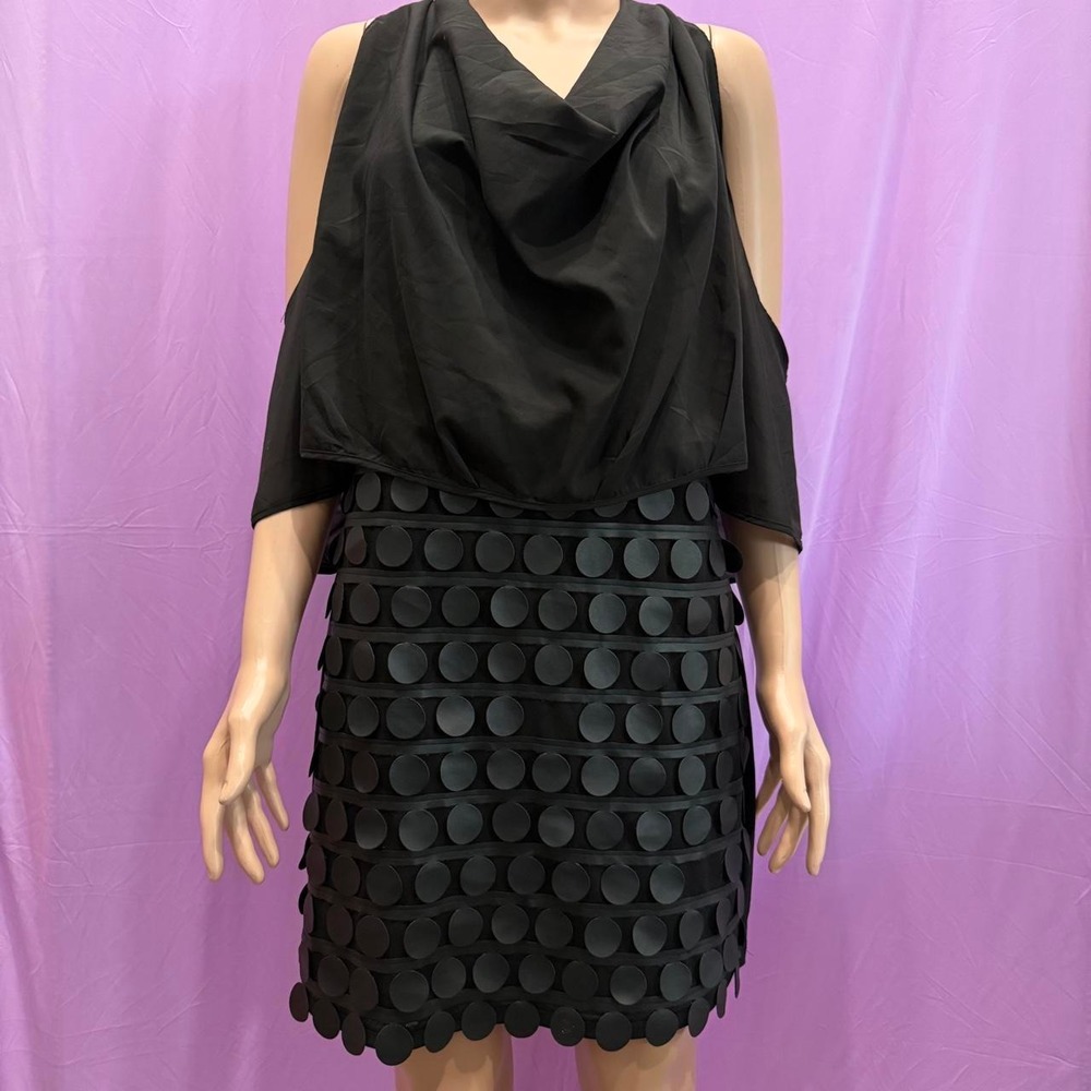 Lulumari Black Cowl Neck Cold Shoulder Dotted Applique Mini Dress L
